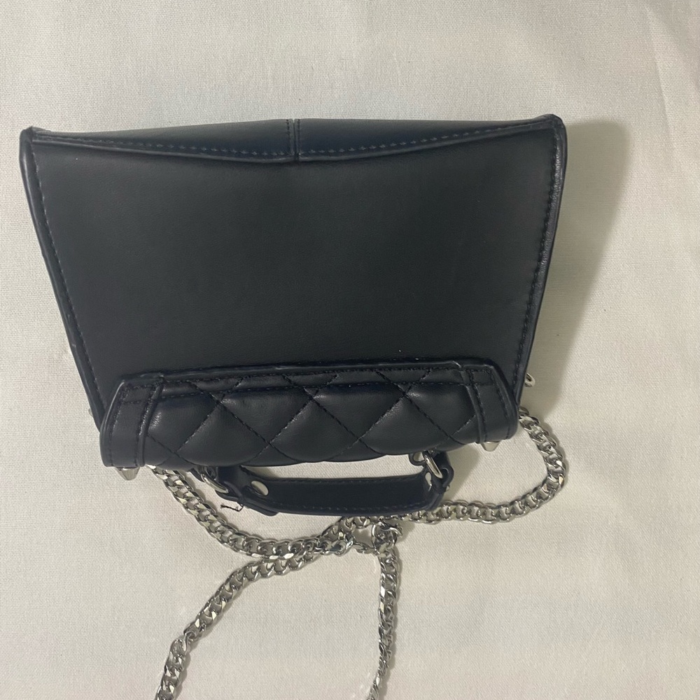Zara Black Quilted Studded Crossbody Bag Chain Strap O Ring Mini Purse - Picture 7 of 10